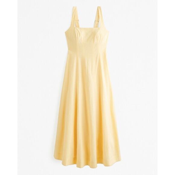 Abercrombie & Fitch Seamed Linen-Blend Midi Dress - XS - Sunny Yellow - Picture 1 of 6
